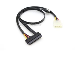 SATA 22pin Female To SATA 7pin With LP4 Power Cable Black