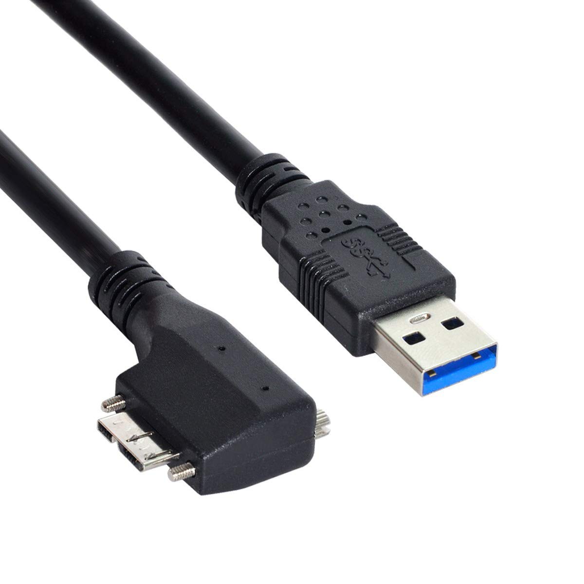 USB 3.0 A Male to Micro B Left Angled 90 Degree Cable with Locking Screws